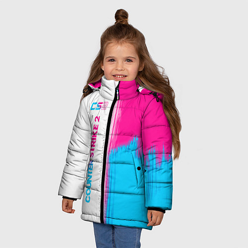 Зимняя куртка для девочки Counter Strike 2 neon gradient style: по-вертикали / 3D-Черный – фото 3