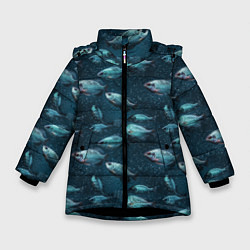 Куртка зимняя для девочки Текстура из рыбок, цвет: 3D-черный