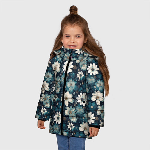 Зимняя куртка для девочки Узор из весенних цветочков / 3D-Светло-серый – фото 3