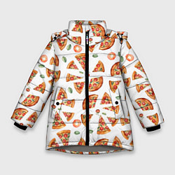Куртка зимняя для девочки Кусочки пиццы - паттерн на белом, цвет: 3D-светло-серый
