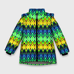 Зимняя куртка для девочки Разноцветный желто-синий геометрический орнамент