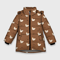 Куртка зимняя для девочки Гуси и травка - паттерн коричневый, цвет: 3D-светло-серый