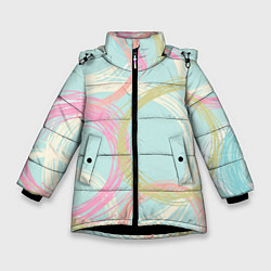 Куртка зимняя для девочки Текстура из светлых колец, цвет: 3D-черный