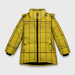 Куртка зимняя для девочки Жёлтый фон и чёрные параллельные линии, цвет: 3D-черный