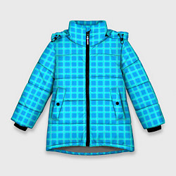 Зимняя куртка для девочки Небесно голубой узор в клетку