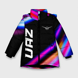 Куртка зимняя для девочки UAZ speed lights, цвет: 3D-черный