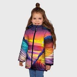 Куртка зимняя для девочки Волны на закате, цвет: 3D-черный — фото 2