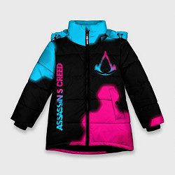 Зимняя куртка для девочки Assassins Creed - neon gradient: надпись, символ