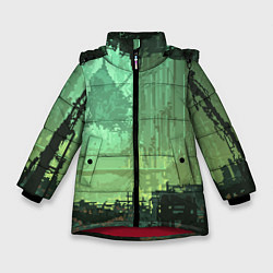 Зимняя куртка для девочки Пиксельный киберпанк пейзаж иллюстрация