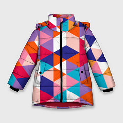 Куртка зимняя для девочки Ромбический разноцветный паттерн, цвет: 3D-красный