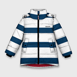 Куртка зимняя для девочки Бело-синий полосатый узор, цвет: 3D-красный