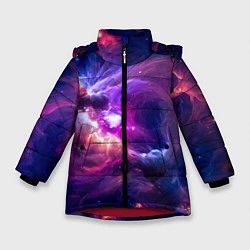 Куртка зимняя для девочки Небула в космосе в фиолетовых тонах - нейронная се, цвет: 3D-красный