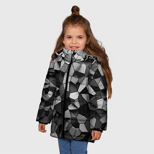 Зимняя куртка для девочки Серые стальные плиты / 3D-Черный – фото 3