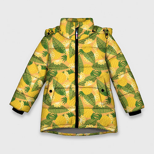 Зимняя куртка для девочки Летний паттерн с ананасами / 3D-Светло-серый – фото 1