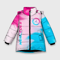 Куртка зимняя для девочки Mercedes neon gradient style: надпись, символ, цвет: 3D-черный