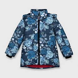 Куртка зимняя для девочки Голубые розы паттерн, цвет: 3D-красный