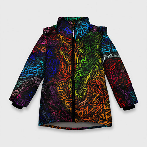 Зимняя куртка для девочки Разноцветные английские буквы / 3D-Светло-серый – фото 1