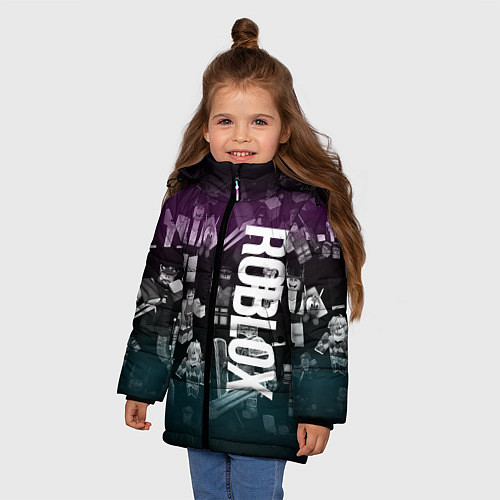 Зимняя куртка для девочки Роблокс персонажи под градиентом / 3D-Черный – фото 3