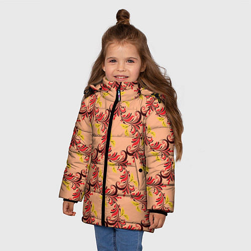 Зимняя куртка для девочки Абстрактный винтажный растительный орнамент / 3D-Черный – фото 3