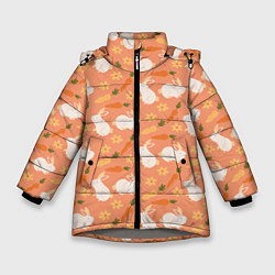 Куртка зимняя для девочки Зайцы с морковью паттерн, цвет: 3D-светло-серый