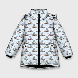 Куртка зимняя для девочки Совушки на ветках, цвет: 3D-черный