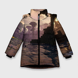Куртка зимняя для девочки Minecraft - река в лесу, цвет: 3D-черный