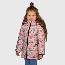 Куртка зимняя для девочки Летний паттерн с арбузом и вишней, цвет: 3D-черный — фото 2