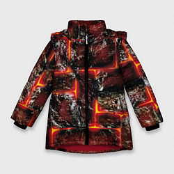 Куртка зимняя для девочки Камни в пылающей лаве, цвет: 3D-красный