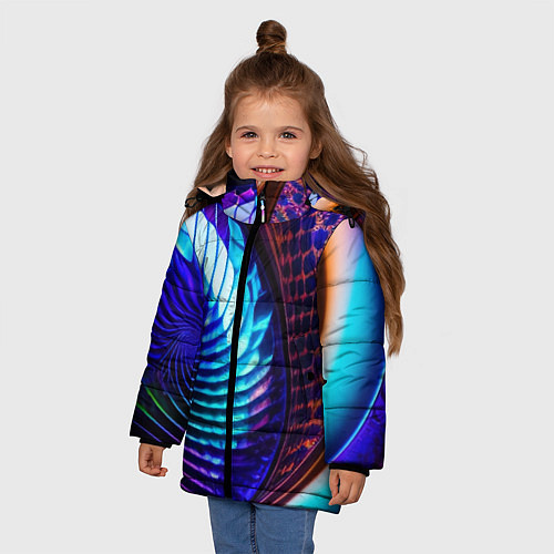 Зимняя куртка для девочки Неоновый водоворот / 3D-Светло-серый – фото 3