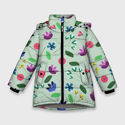 Зимняя куртка для девочки Цветы, веточки и листья