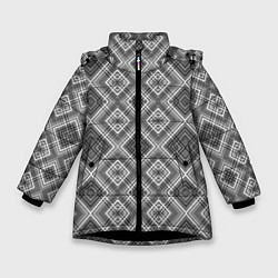 Зимняя куртка для девочки Геометрический узор черно белые ромбы