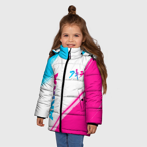 Зимняя куртка для девочки Akira neon gradient style: надпись, символ / 3D-Черный – фото 3