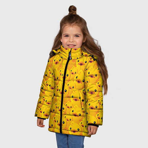 Зимняя куртка для девочки Желтая резиновая уточка для ванны / 3D-Черный – фото 3