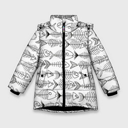 Куртка зимняя для девочки Рыбные скелетики, цвет: 3D-черный