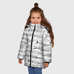 Куртка зимняя для девочки Рыбные скелетики, цвет: 3D-черный — фото 2