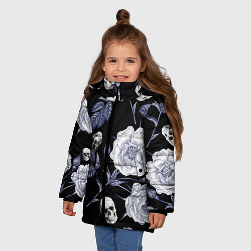 Зимняя куртка для девочки Черепа с розами / 3D-Черный – фото 3