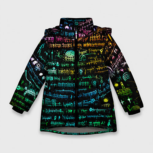 Зимняя куртка для девочки Символы психоделика - нейронная сеть / 3D-Светло-серый – фото 1