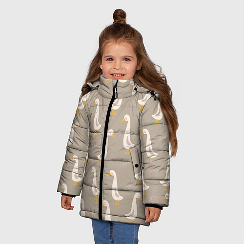 Зимняя куртка для девочки Утки на травке - бежевый / 3D-Черный – фото 3
