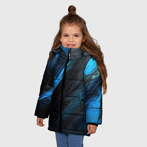 Зимняя куртка для девочки Синяя краска на черном фоне / 3D-Черный – фото 3