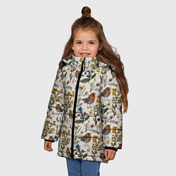 Куртка зимняя для девочки Птицы малиновки и зверобой, цвет: 3D-светло-серый — фото 2