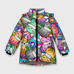 Куртка зимняя для девочки Перенаселение котиков, цвет: 3D-светло-серый