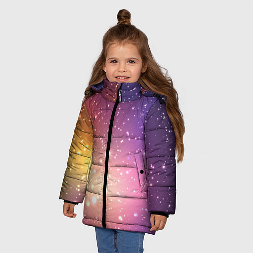 Зимняя куртка для девочки Желто фиолетовое свечение и звезды / 3D-Черный – фото 3