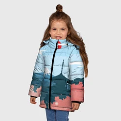 Куртка зимняя для девочки Вид на Фудзияму - Япония, цвет: 3D-светло-серый — фото 2