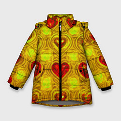 Куртка зимняя для девочки Узор рубиновые сердца, цвет: 3D-светло-серый