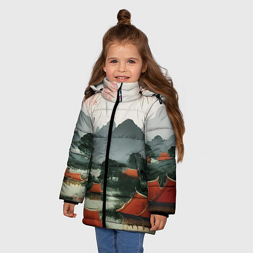 Зимняя куртка для девочки Китайская деревня / 3D-Светло-серый – фото 3