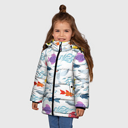 Куртка зимняя для девочки Рыбы и чайки, цвет: 3D-красный — фото 2