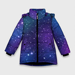 Куртка зимняя для девочки Фиолетовая розовая звездная туманность в космосе, цвет: 3D-черный