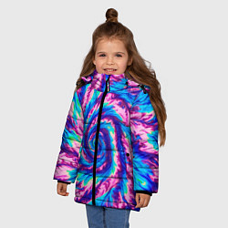 Куртка зимняя для девочки Тай-дай розово-голубой, цвет: 3D-черный — фото 2