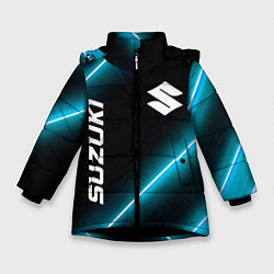 Куртка зимняя для девочки Suzuki неоновые лампы, цвет: 3D-черный