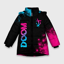 Куртка зимняя для девочки Doom - neon gradient: надпись, символ, цвет: 3D-черный